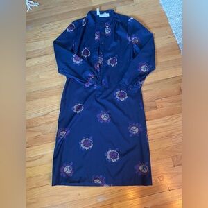 vintage floral long sleeve dark purple dress size 12 r. a. Landau